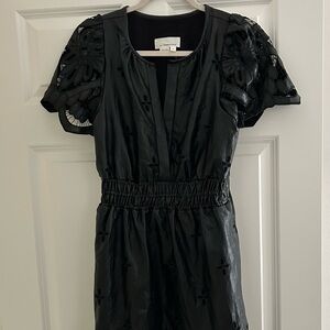 Anthropologie Black Faux Leather Eyelet Dress